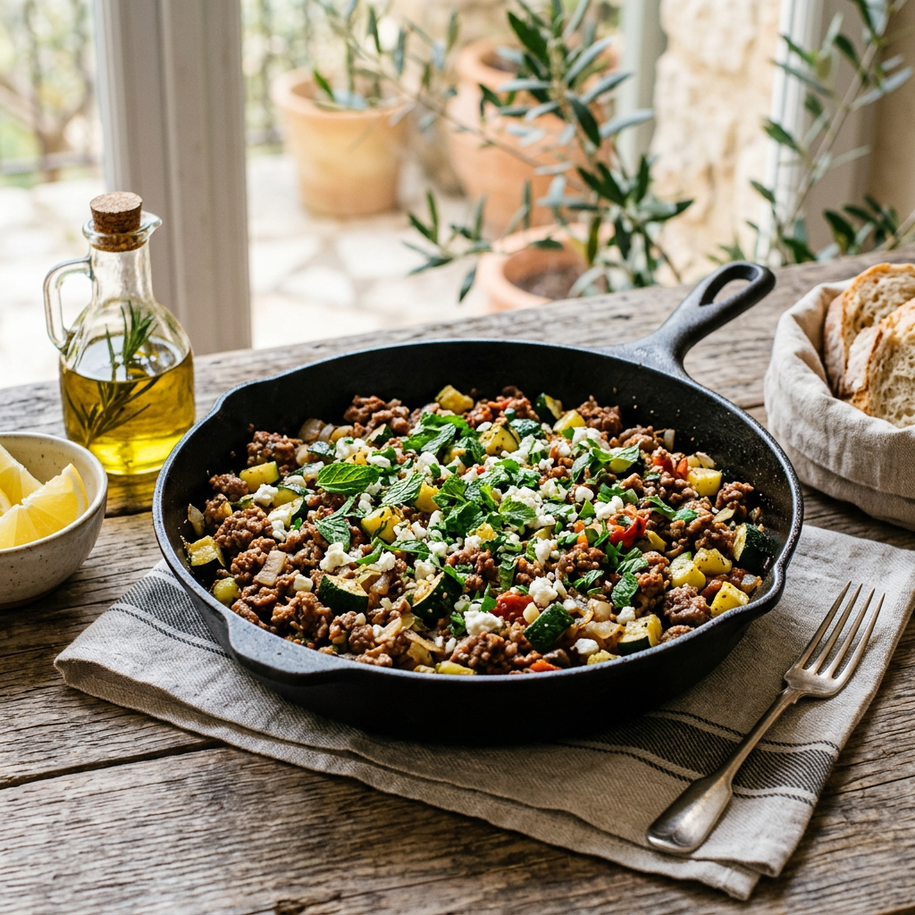 Zucchini & Ground Lamb Skillet with Fresh Mint