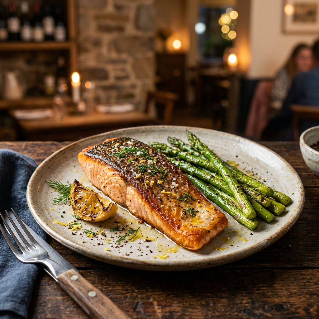 Seared Lemon Salmon with Roasted Asparagus