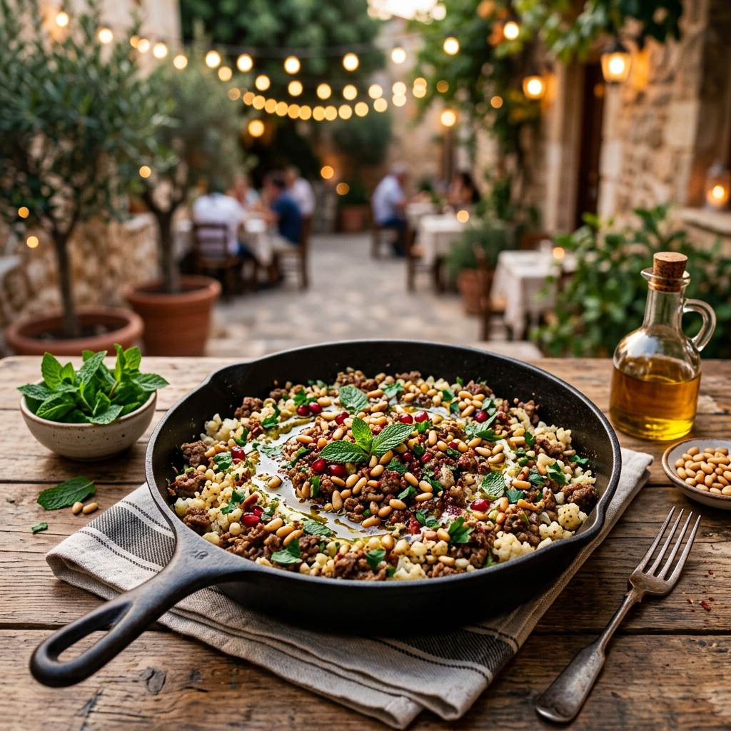 Cauliflower-Lamb Skillet with Fresh Mint and Pine Nuts