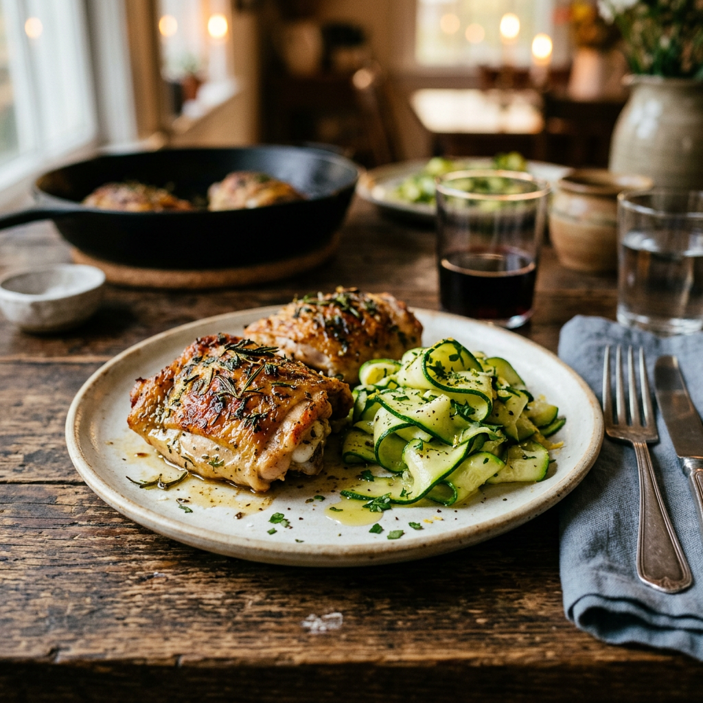 Herbed Chicken Thighs with Zucchini Ribbons