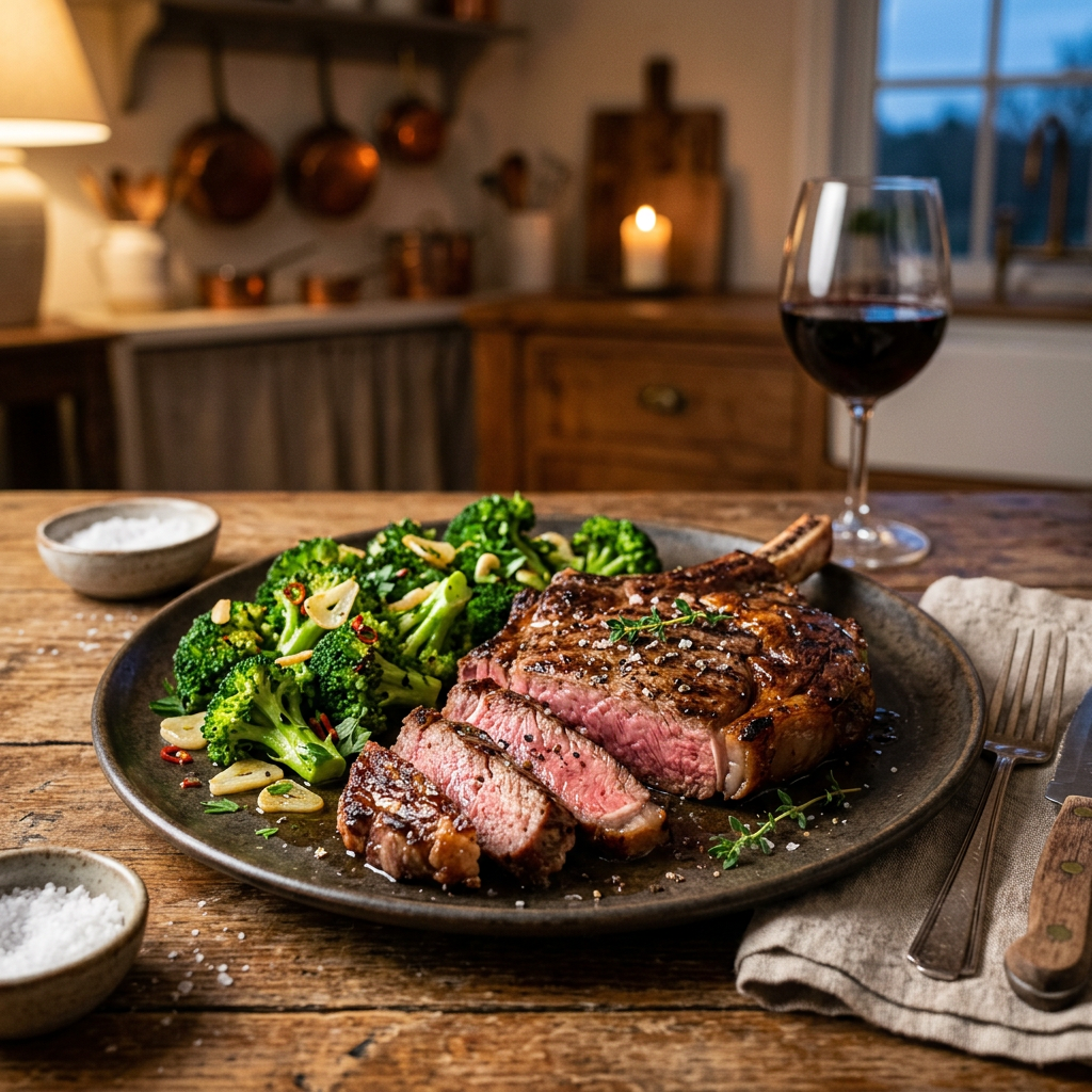 Grilled Ribeye Steak with Broccoli & Garlic