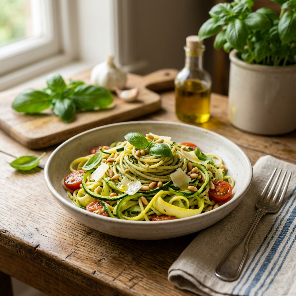 Zucchini Ribbon Pasta with Basil & Pine Nuts
