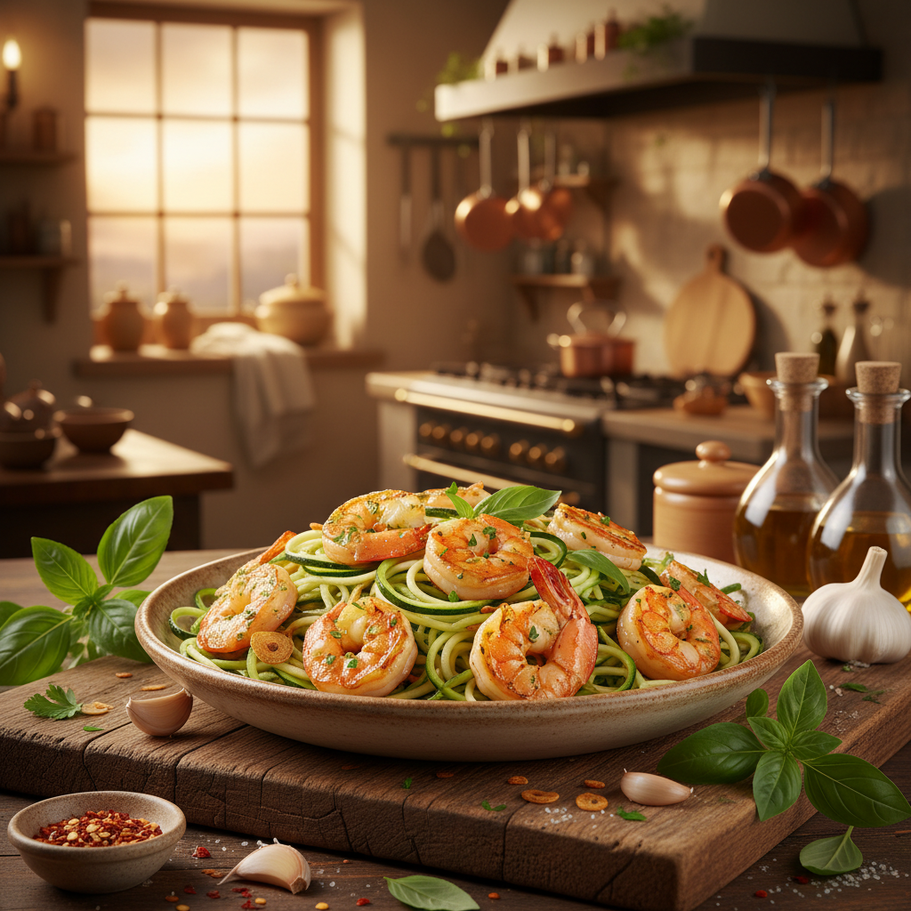 Zucchini Noodles with Garlic Shrimp