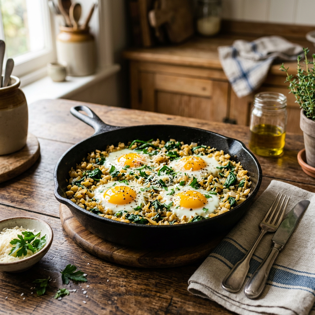 Cauliflower & Spinach Egg Skillet