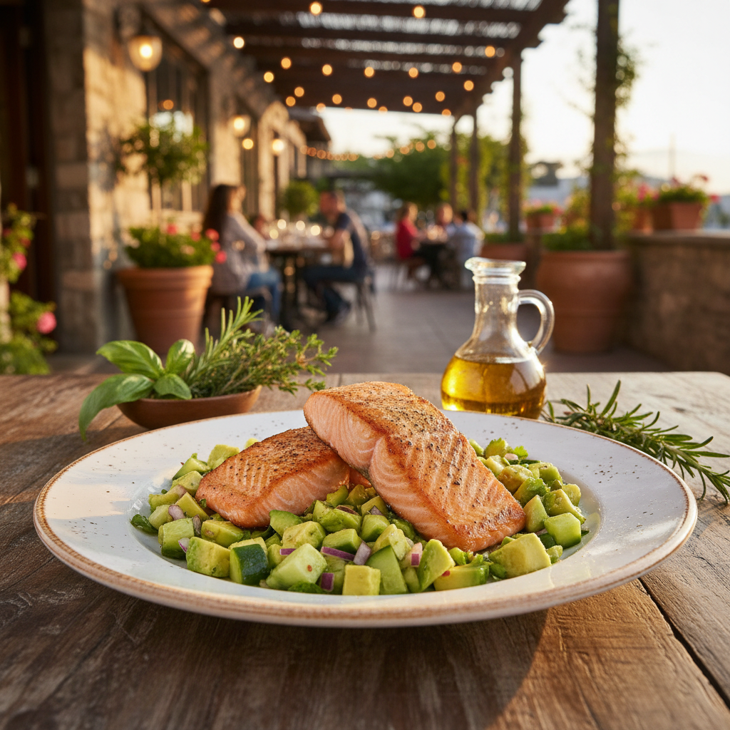 Seared Salmon with Avocado-Cucumber Salsa