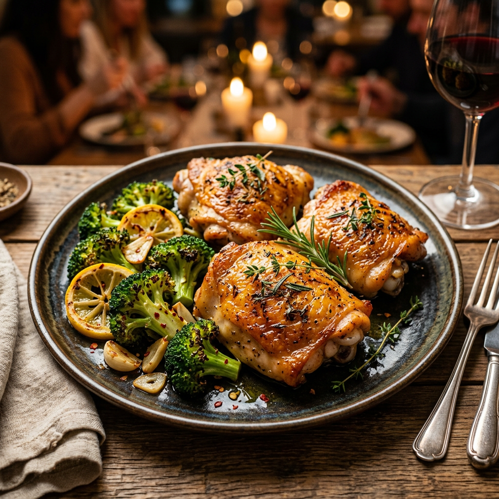 Herb-Roasted Chicken Thighs with Lemon Broccoli
