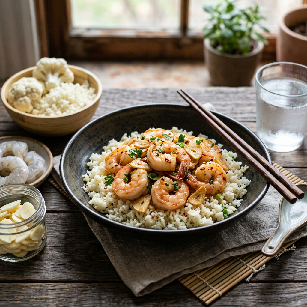 Garlic Shrimp over Cauliflower Rice