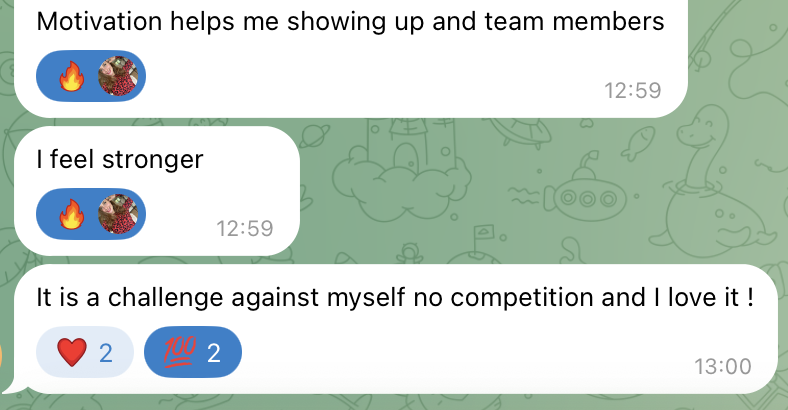 A real member message from the Glow Walk Club Telegram community