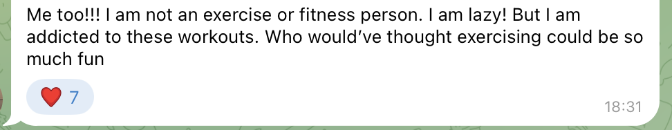 A real member message from the Glow Walk Club Telegram community