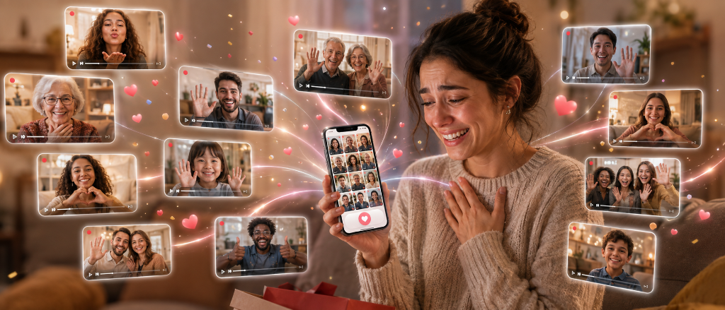 A heartfelt WishLoop moment with family and friends sharing video messages