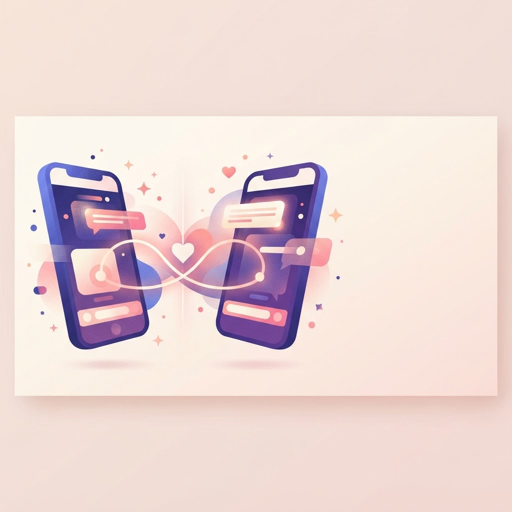 Two phones with a connecting line illustration for dating and relationship texting