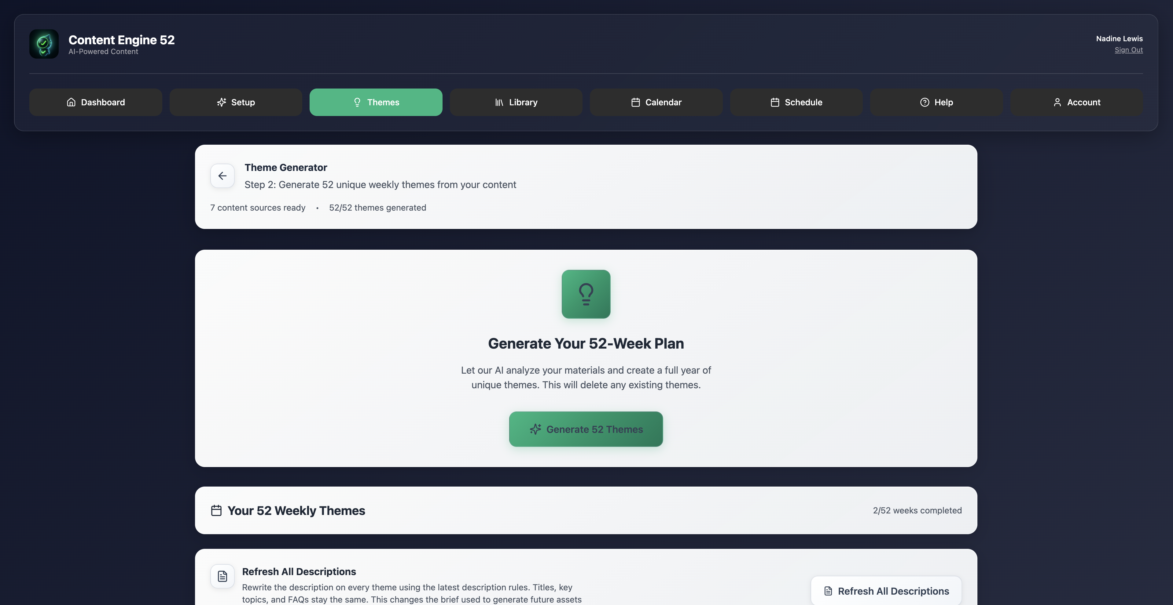 Content Engine 52 themes screen
