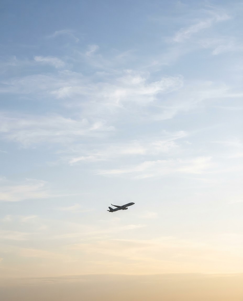 Pale sky above an airport horizon