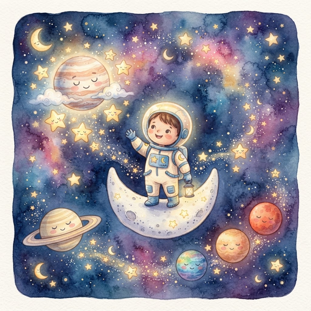 Illustration for "Space Bedtime" — a children's story created with InstaTales AI