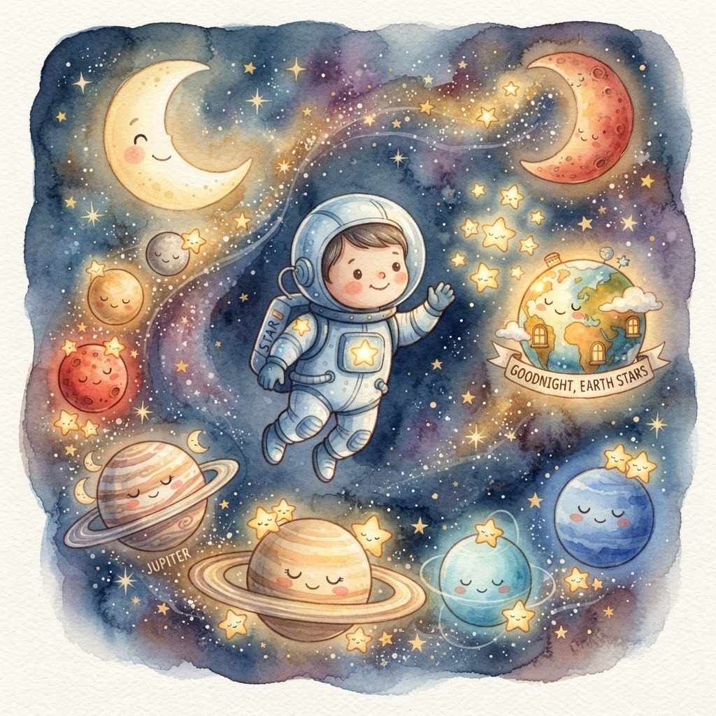 Illustration for "Space Bedtime" — a children's story created with InstaTales AI