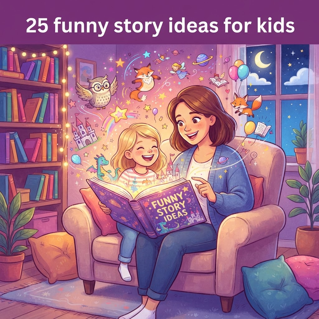 Featured image for 25 funny story ideas for kids - InstaTales AI storytelling blog