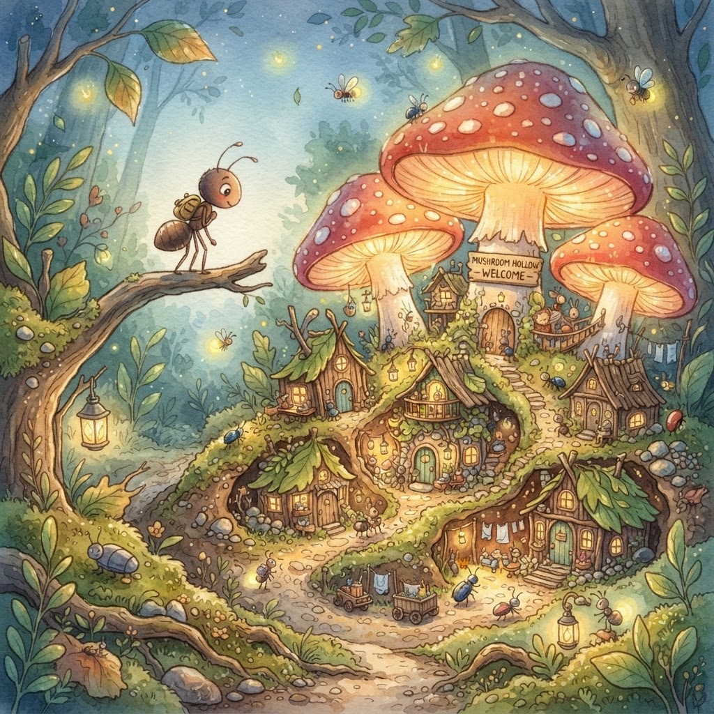 Illustration for "The Mushroom Kingdom" — a children's story created with InstaTales AI