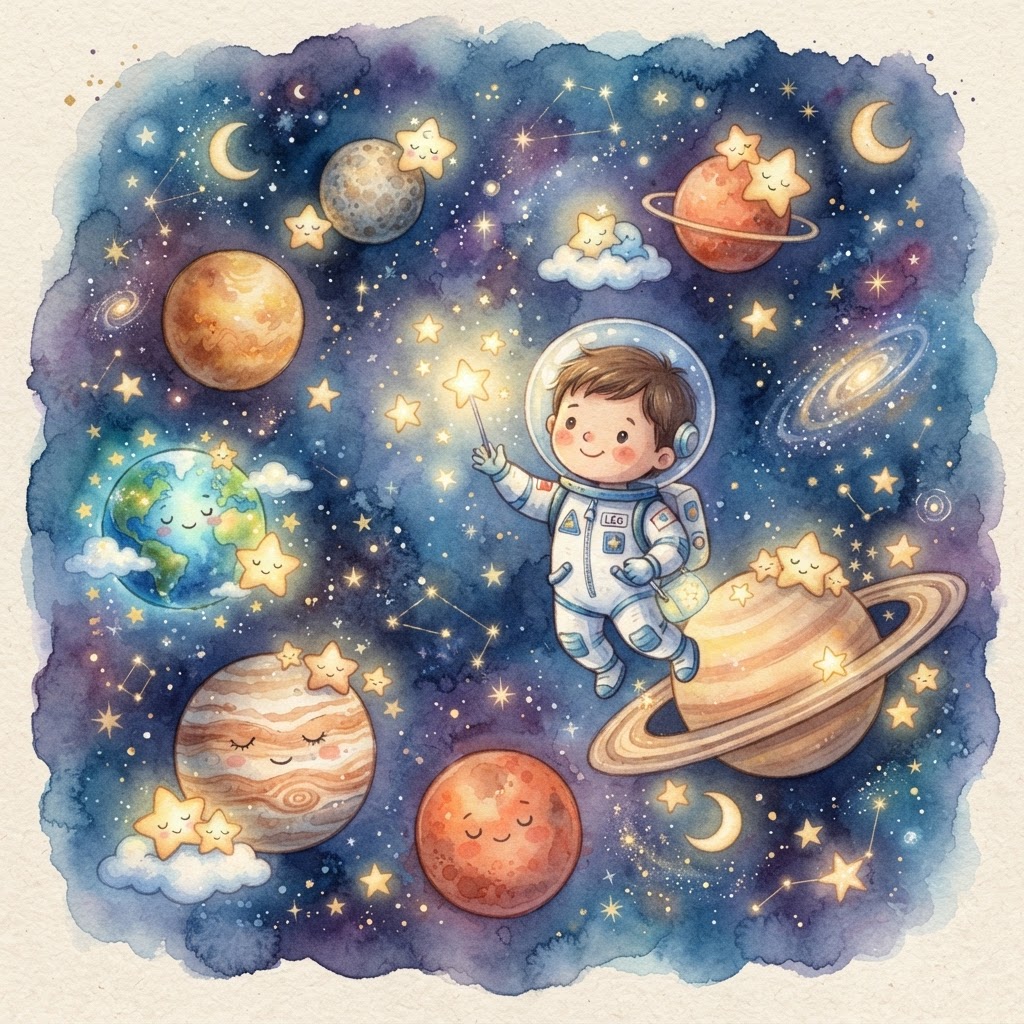Illustration for "Space Bedtime" — a children's story created with InstaTales AI