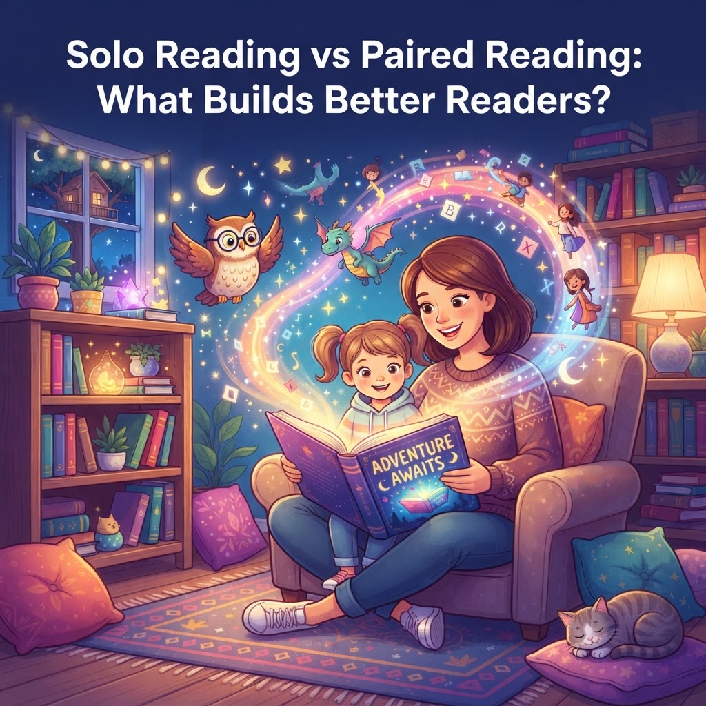 Featured image for Solo vs Paired Reading: What Works Best? - InstaTales AI storytelling blog