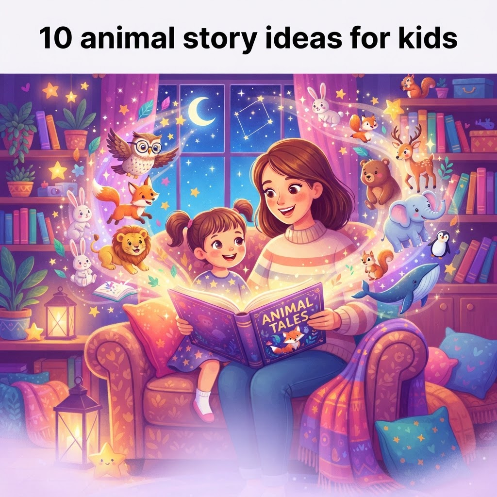 Featured image for 10 animals story ideas for kids - InstaTales AI storytelling blog
