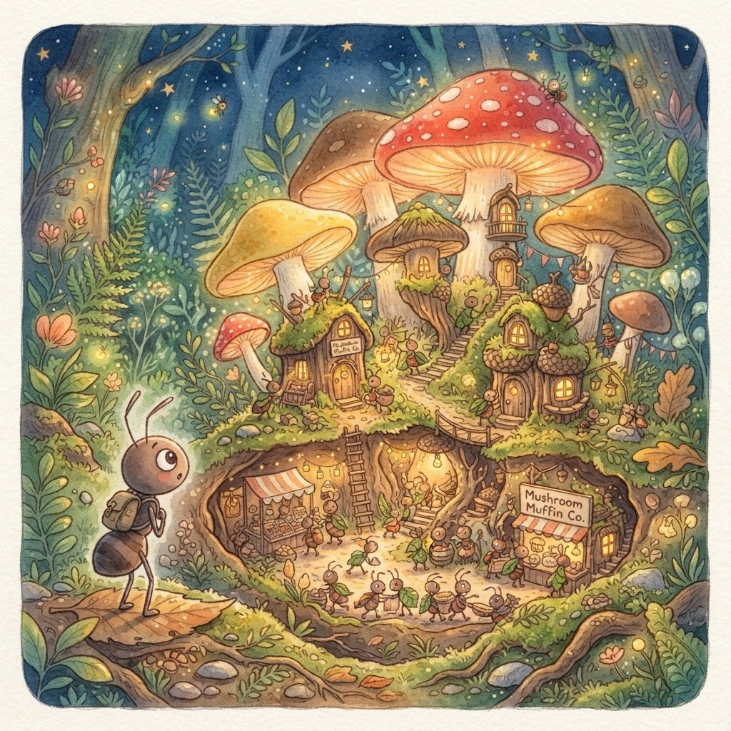 Illustration for "The Mushroom Kingdom" — a children's story created with InstaTales AI