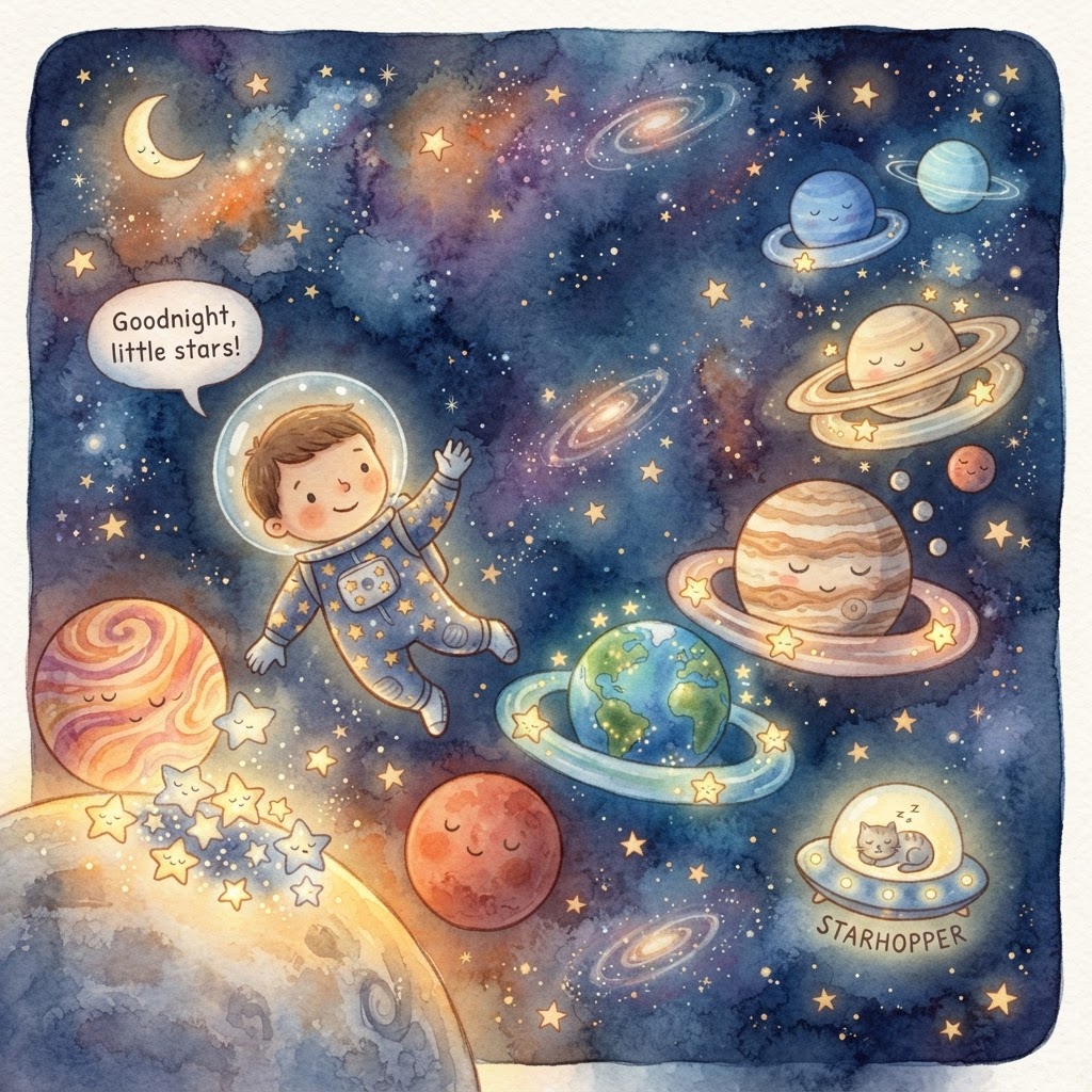 Illustration for "Space Bedtime" — a children's story created with InstaTales AI