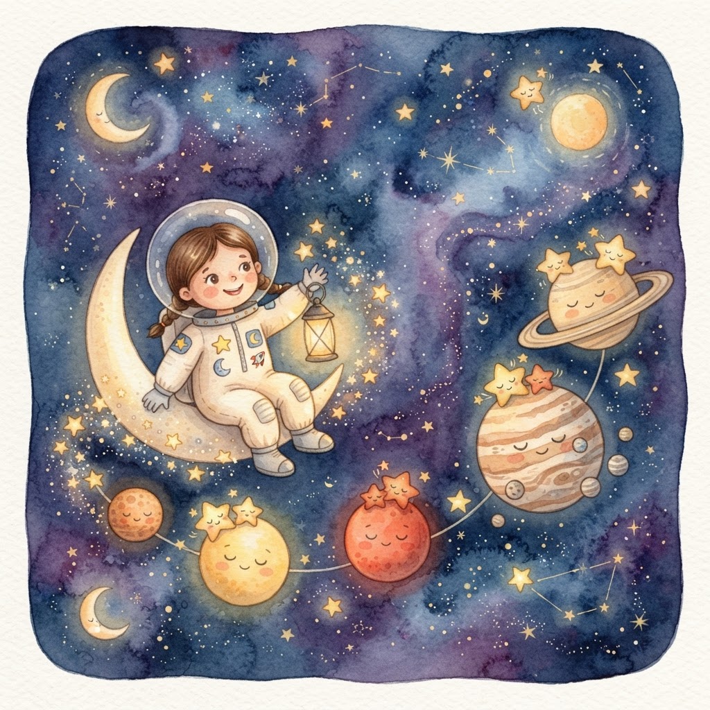 Illustration for "Space Bedtime" โ a children's story created with InstaTales AI