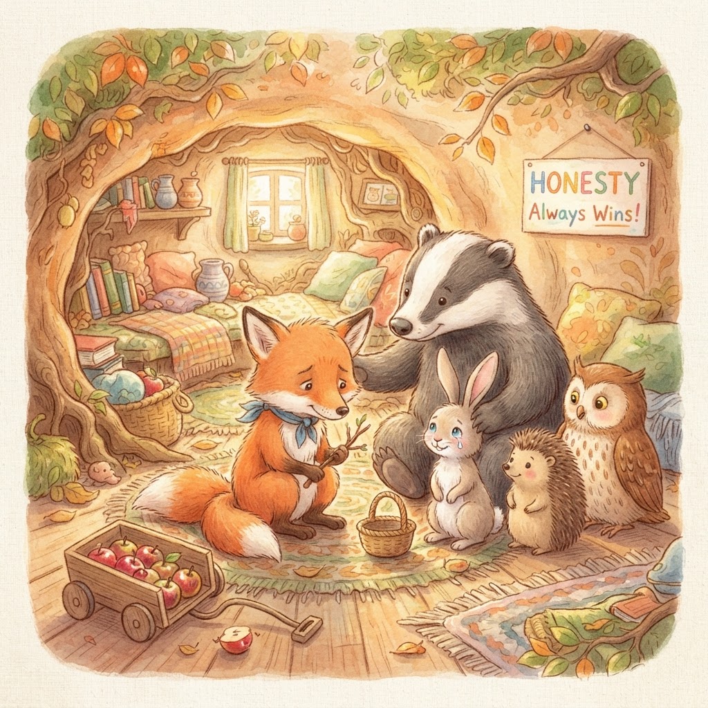 Illustration for "The Fox Who Lied" — a children's story created with InstaTales AI