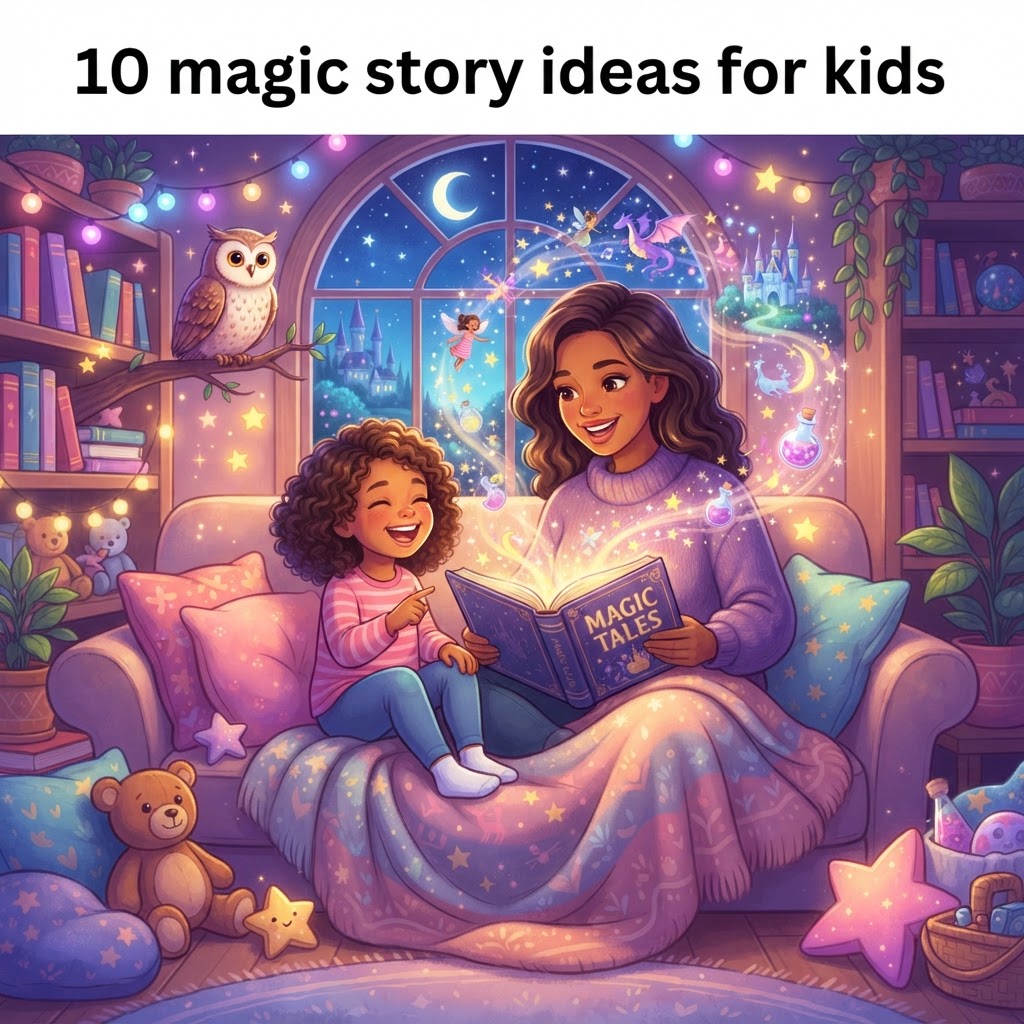 Featured image for 10 magic story ideas for kids - InstaTales AI storytelling blog