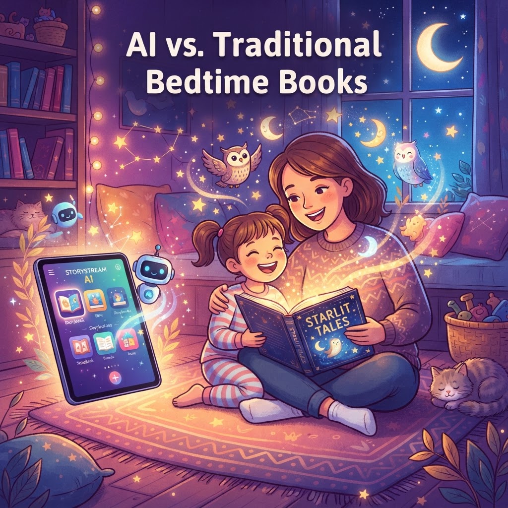 Featured image for AI vs. Traditional Bedtime Books: Which Is Better for Your Child? - InstaTales AI storytelling blog