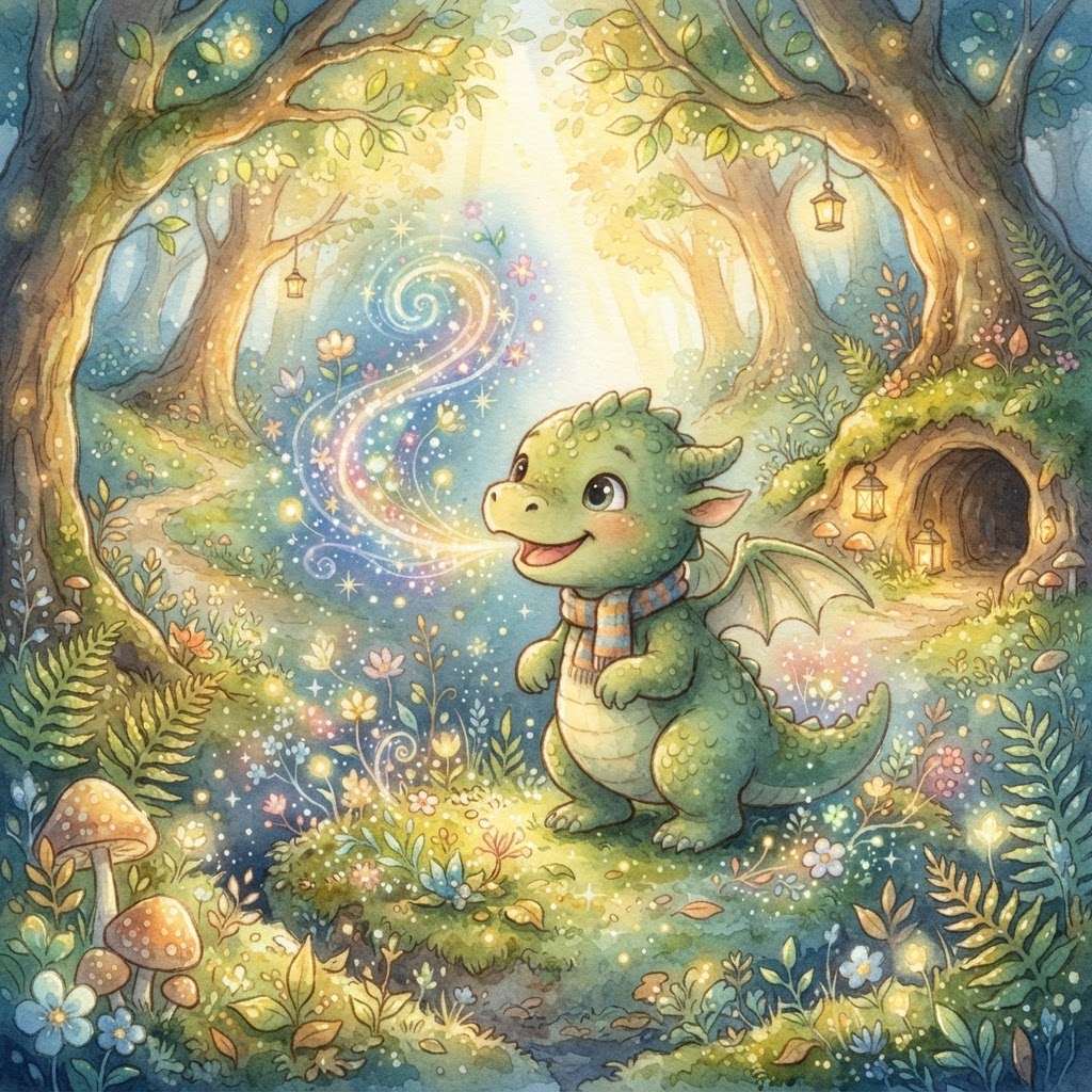 Illustration for "The Tiny Dragon" — a children's story created with InstaTales AI