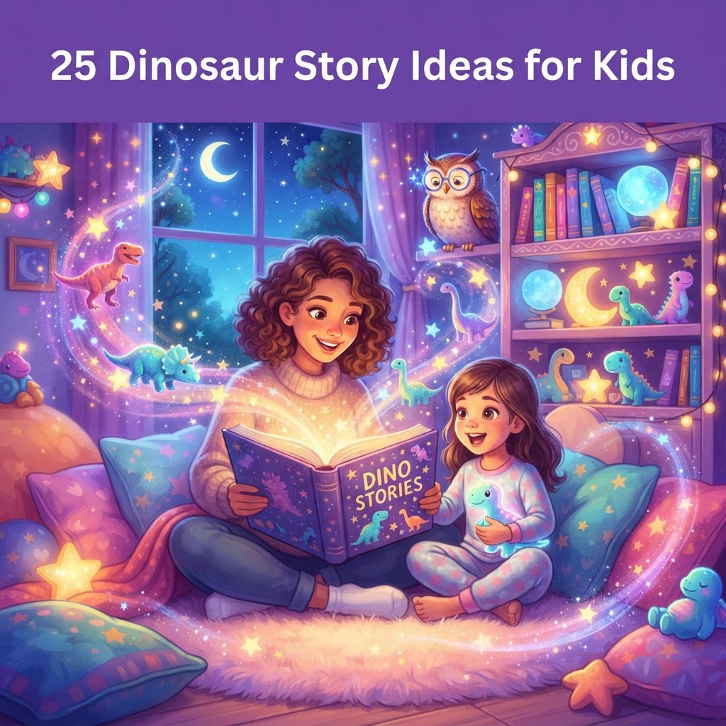 Featured image for 25 dinosaurs story ideas for kids - InstaTales AI storytelling blog