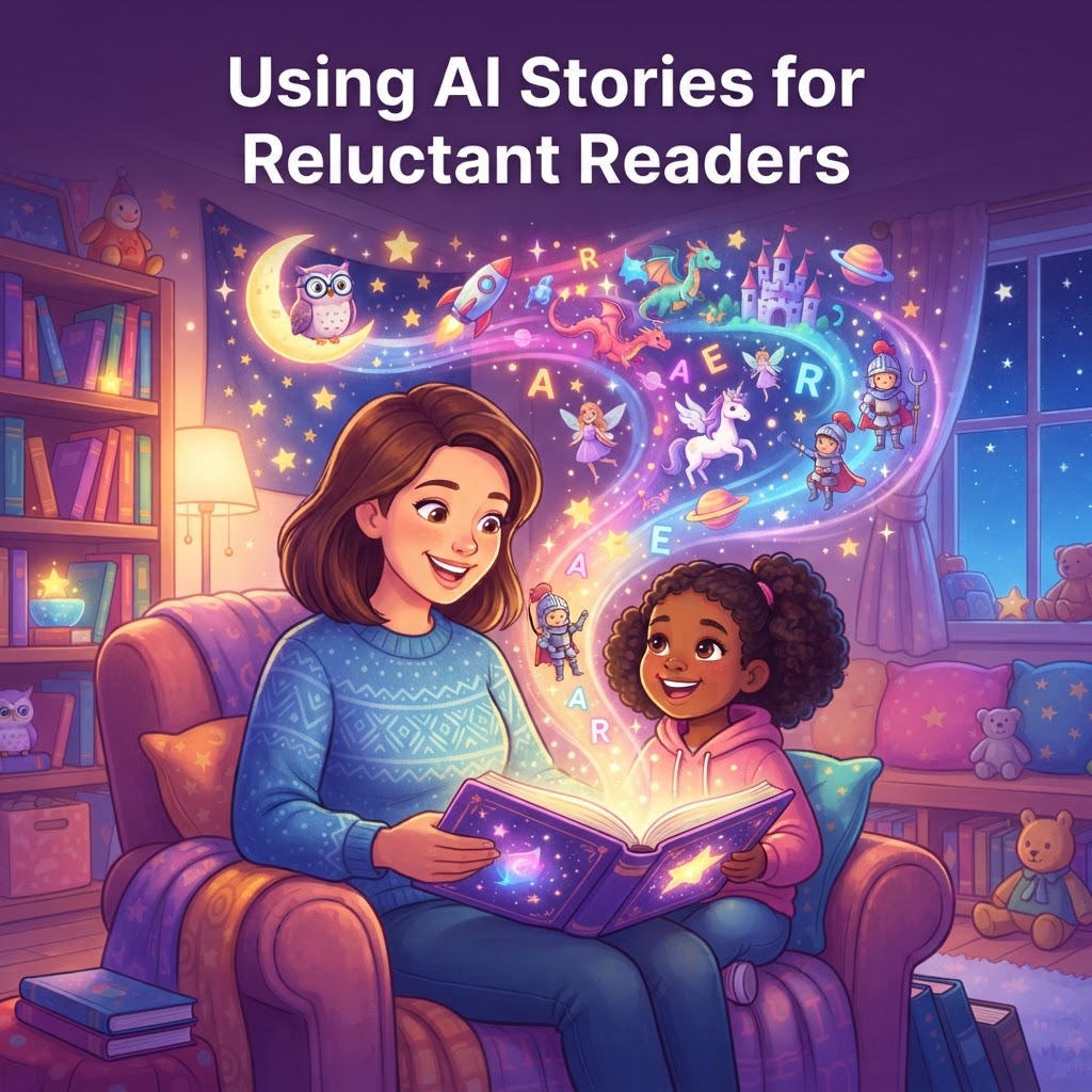 Featured image for AI Stories for Reluctant Readers: Parent Guide - InstaTales AI storytelling blog