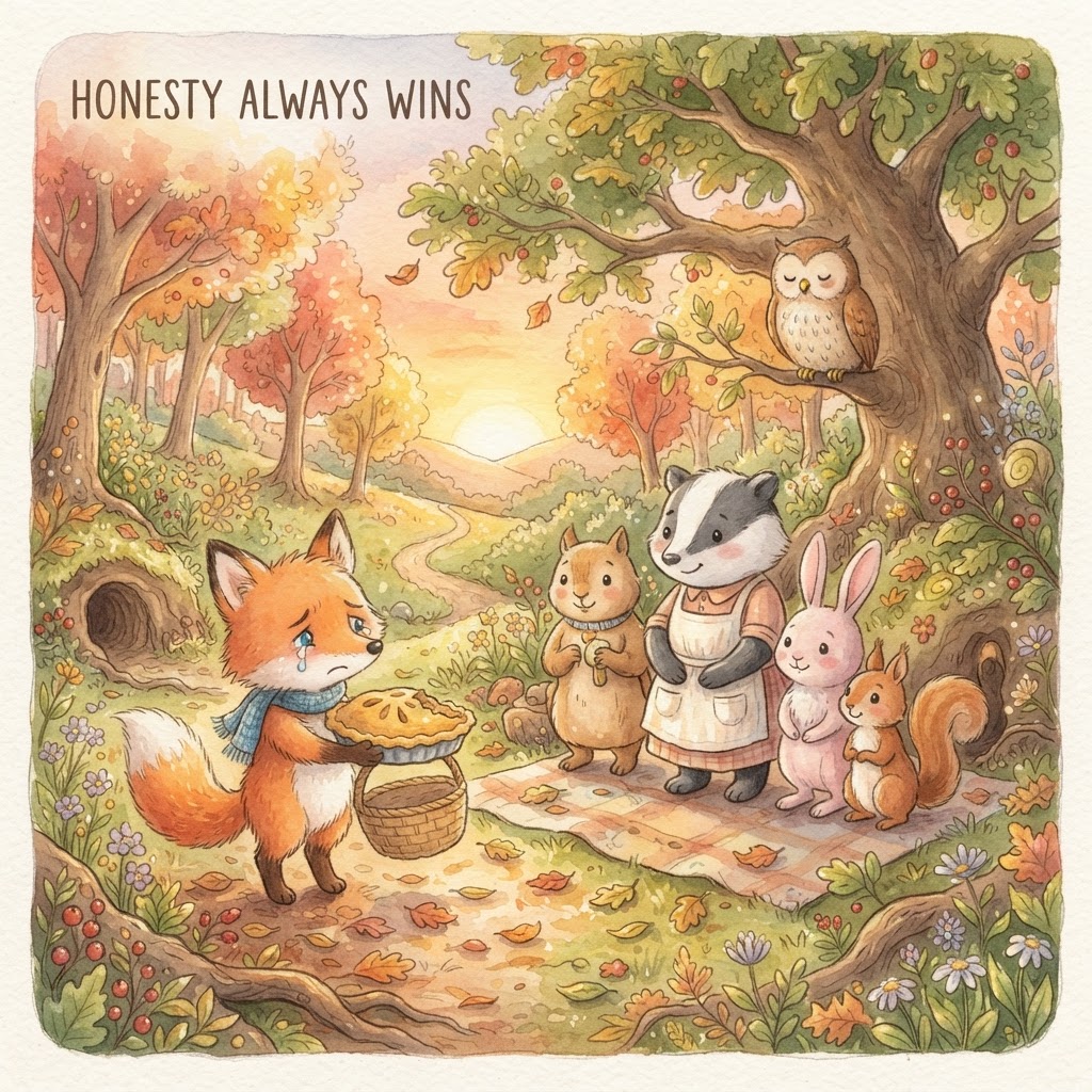 Illustration for "The Fox Who Lied" — a children's story created with InstaTales AI