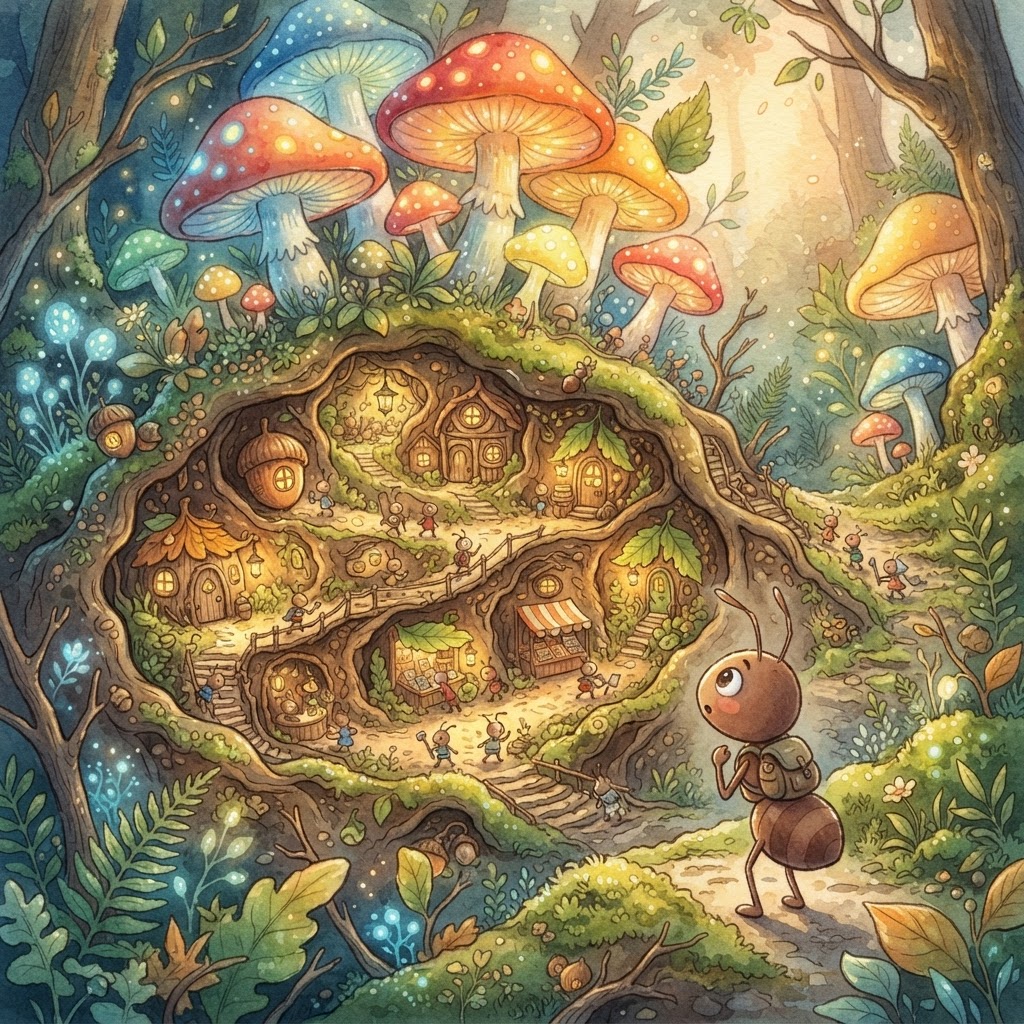 Illustration for "The Mushroom Kingdom" — a children's story created with InstaTales AI