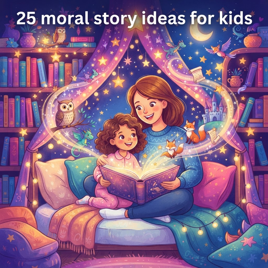 Featured image for 25 moral story ideas for kids - InstaTales AI storytelling blog
