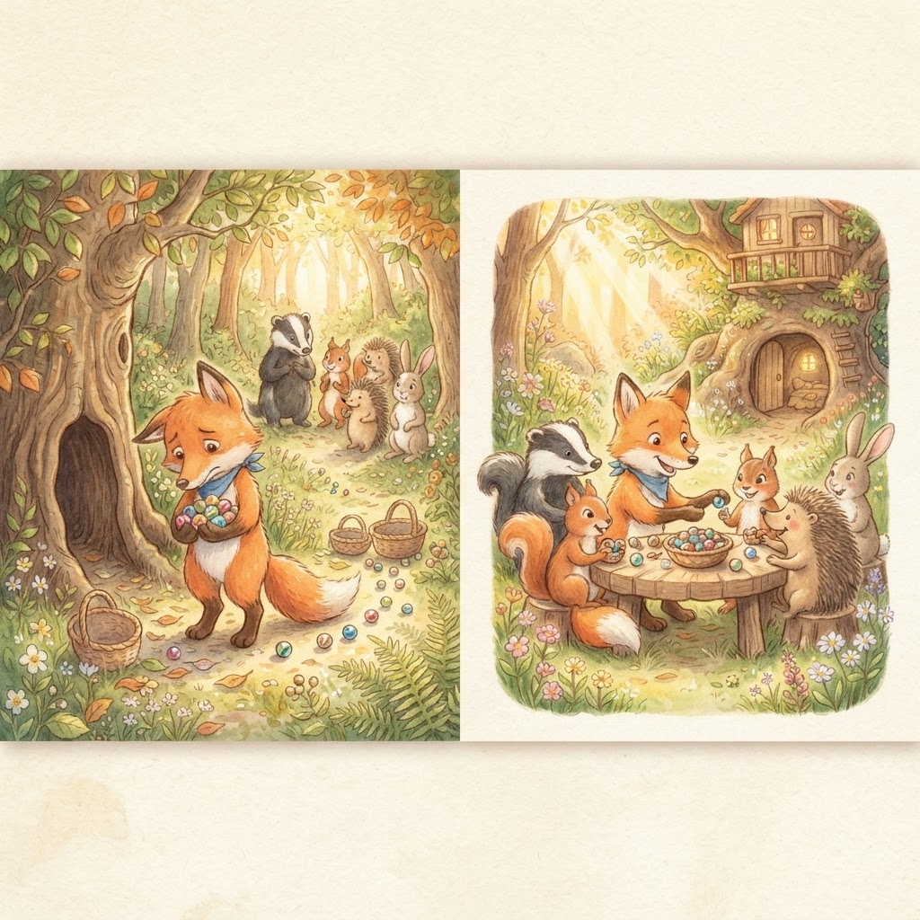 Illustration for "The Fox Who Lied" — a children's story created with InstaTales AI