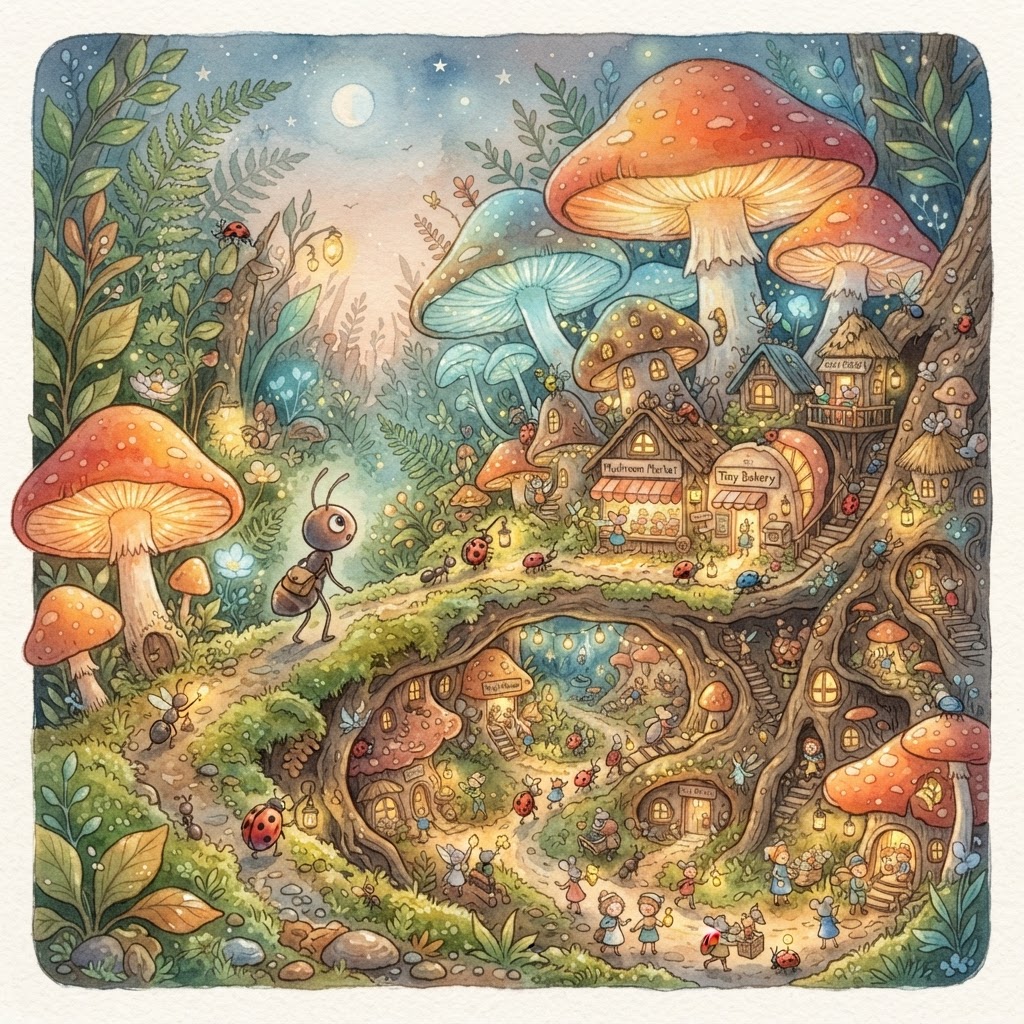 Illustration for "The Mushroom Kingdom" — a children's story created with InstaTales AI