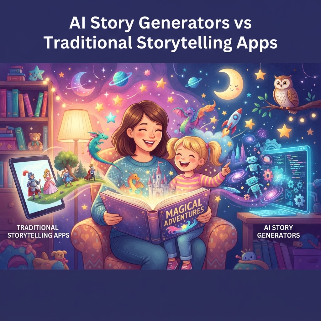 Featured image for AI Story Generator vs Storytelling Apps - InstaTales AI storytelling blog