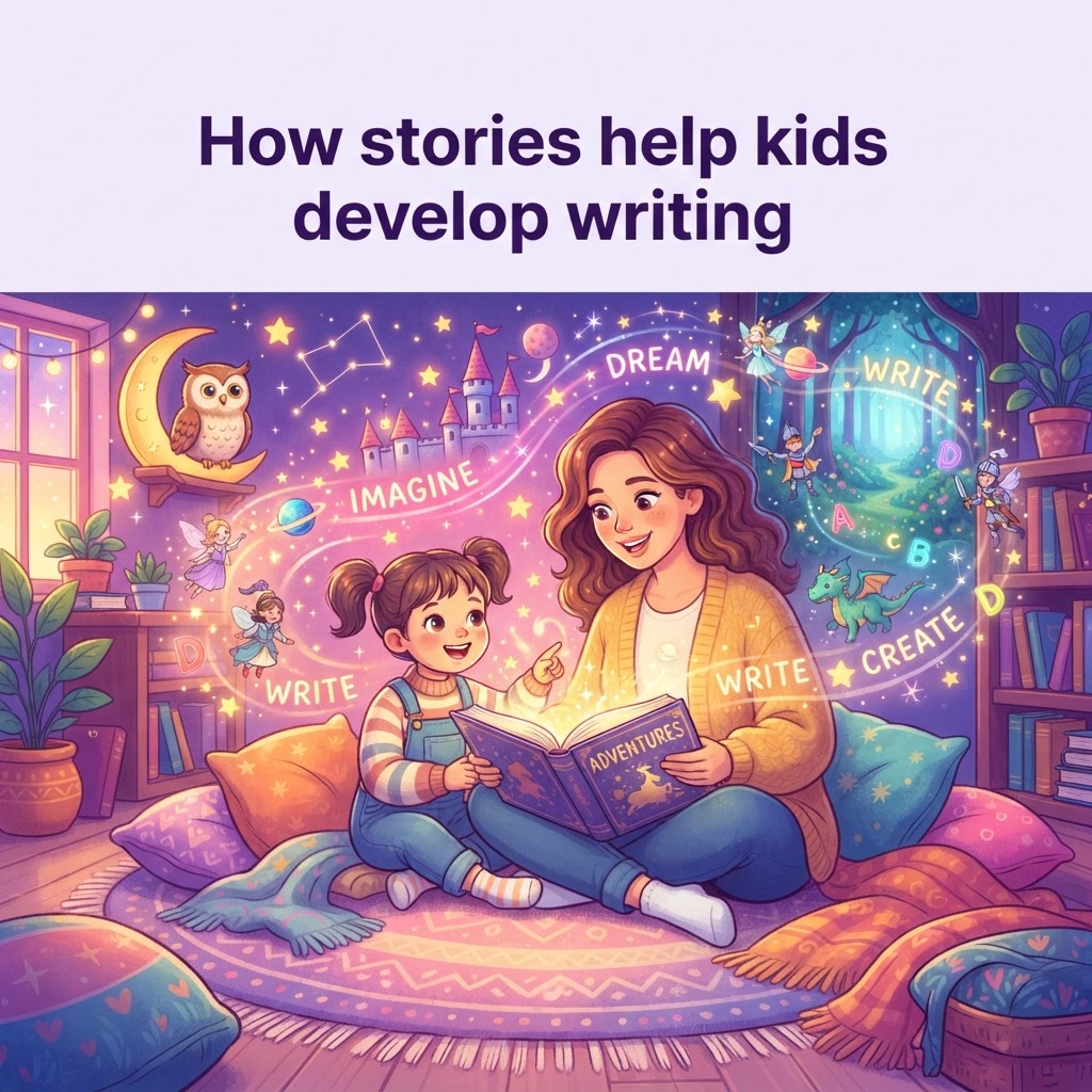 Featured image for Writing Development Stories: How Kids Learn to Write - InstaTales AI storytelling blog