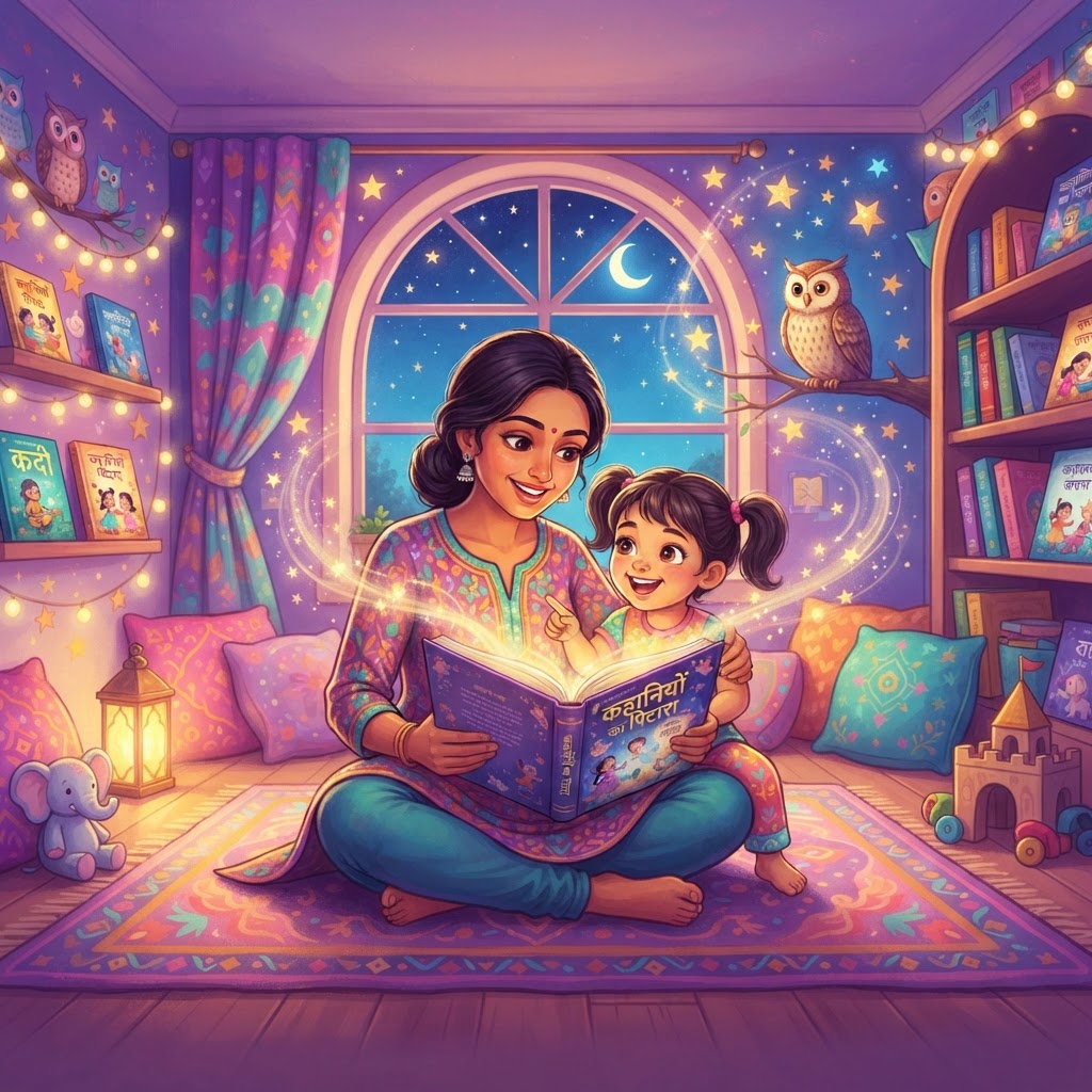 Featured image for Hindi Stories for Kids: Benefits, Ideas & Tips - InstaTales AI storytelling blog