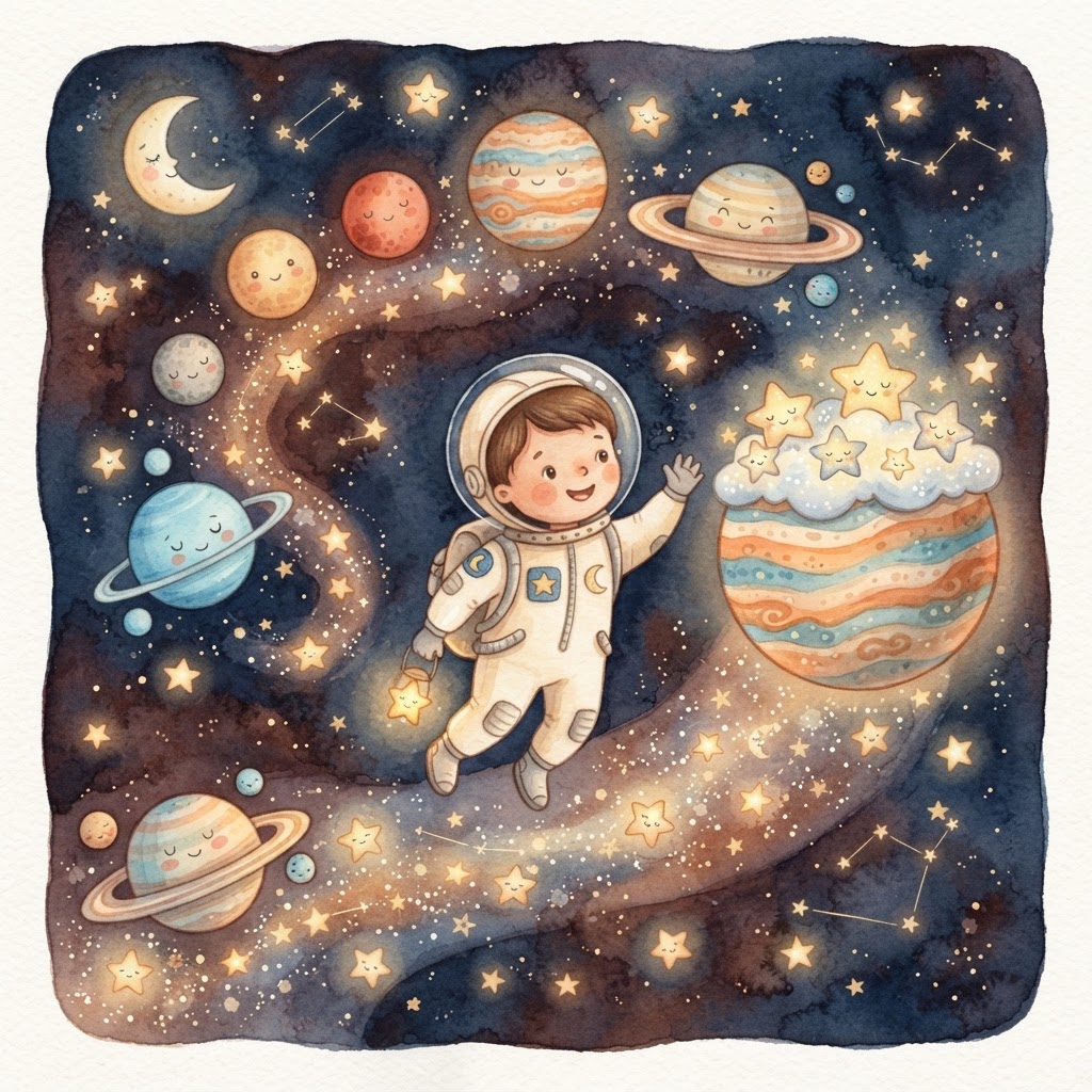 Illustration for "Space Bedtime" — a children's story created with InstaTales AI