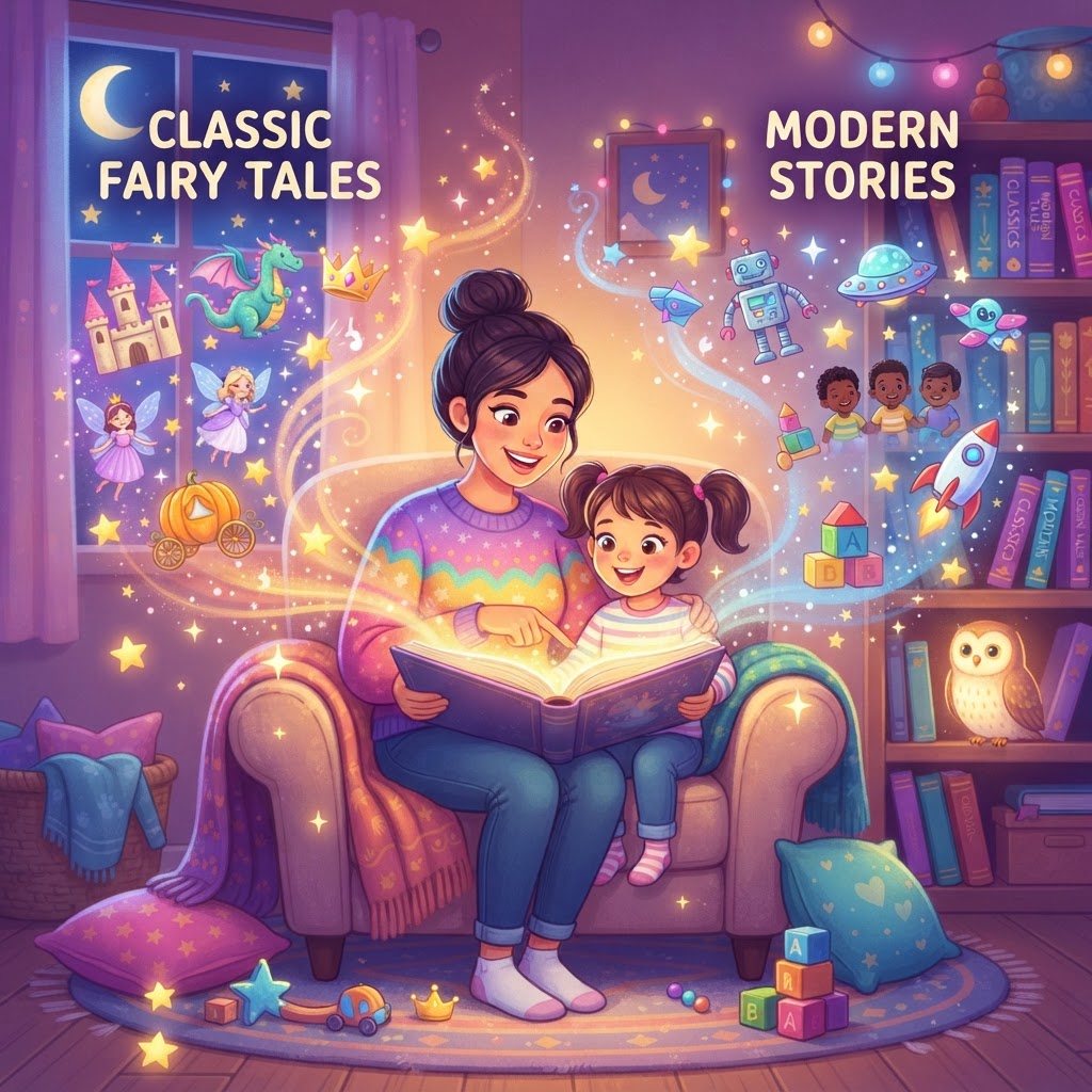 Featured image for Classic Fairy Tales vs Modern Stories for Kids - InstaTales AI storytelling blog