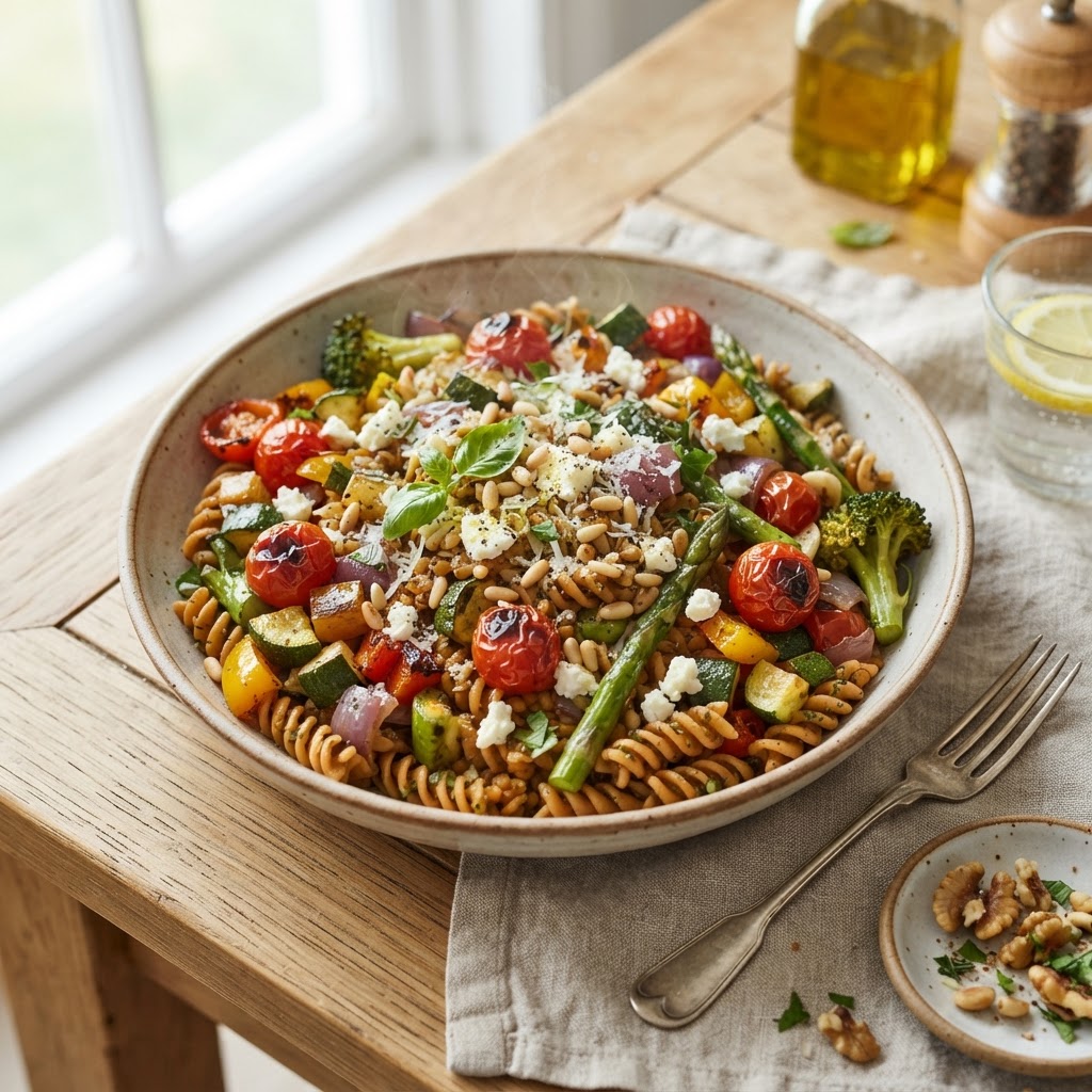 Geröstete Gemüse-Linsen-Pasta