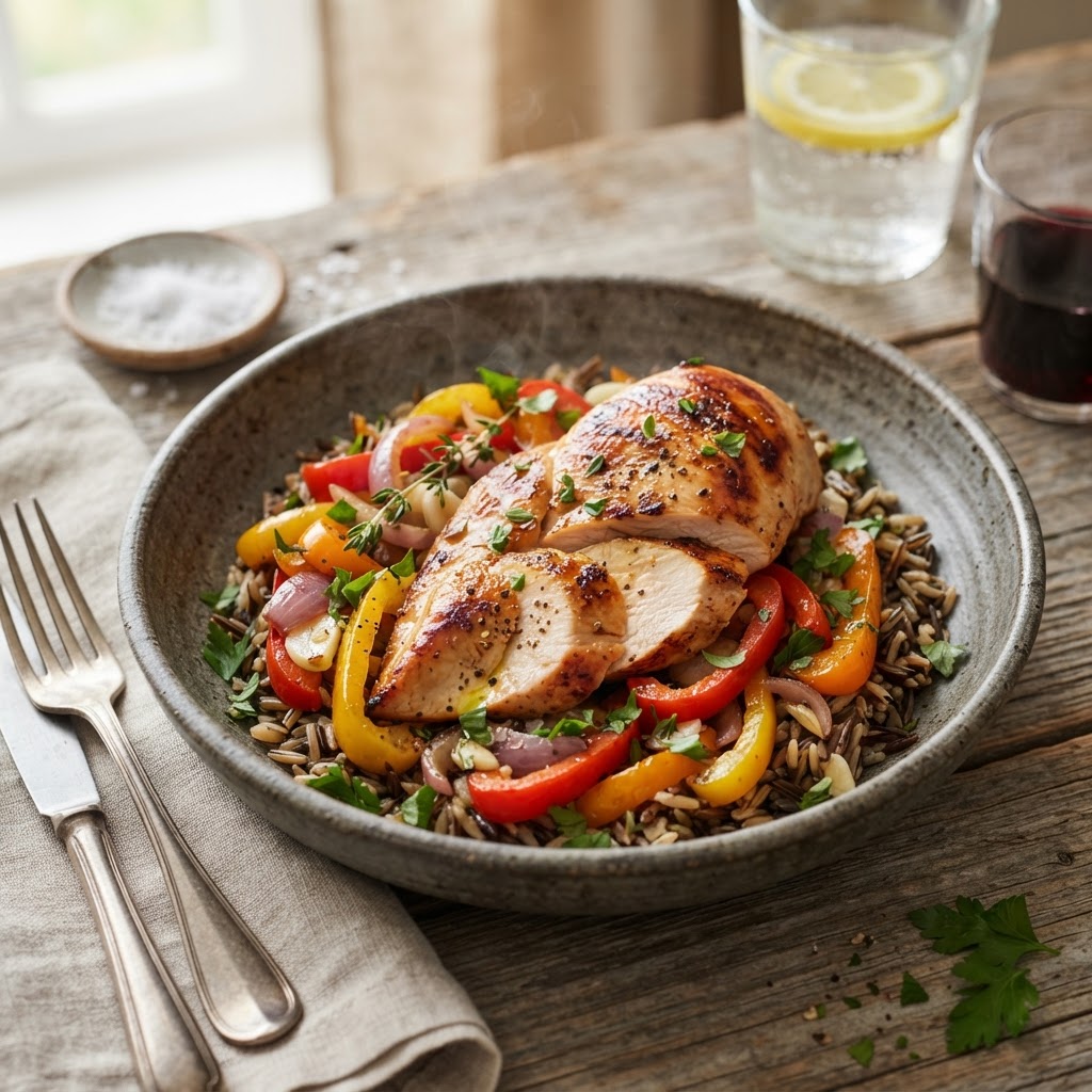 Hühnchen mit Paprika und Wildreis