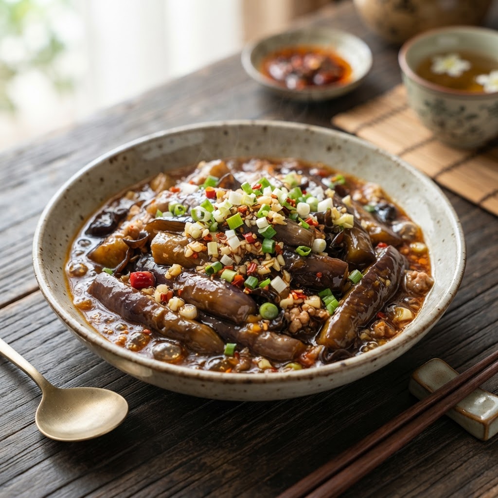 Chinesisches Yu Xiang Qie Zi - Aubergine in fischduftender Sauce
