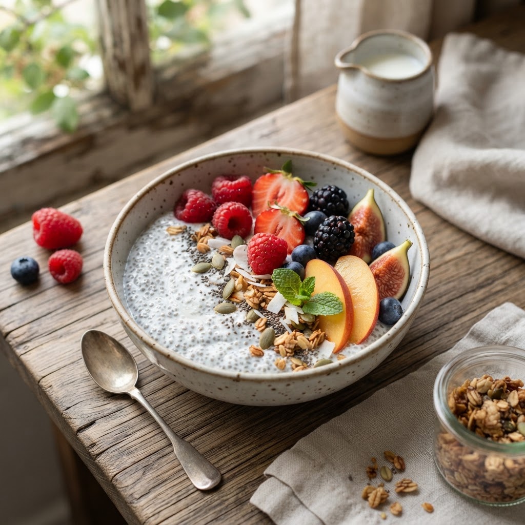 Chia-Pudding mit seasonal Früchten