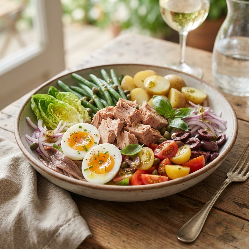Französische Salade niçoise - Thunfischsalat mit grünen Bohnen und Ei