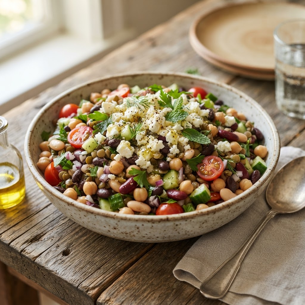 Hülsenfrüchte-Salat mit Feta
