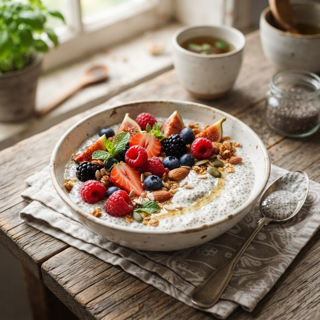 Chia-Pudding mit saisonalen Früchten